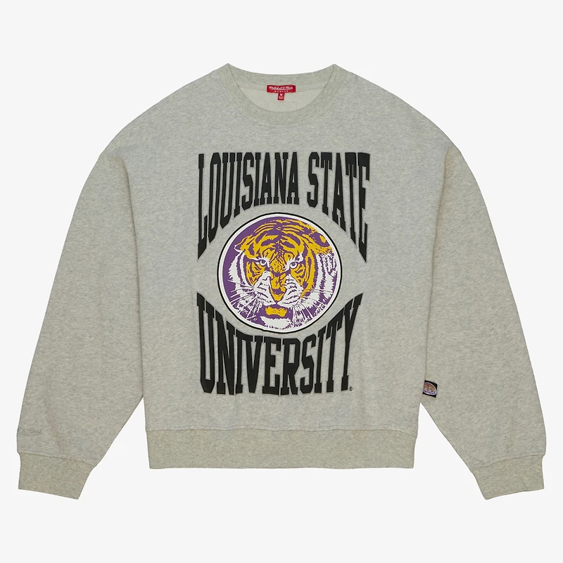Sweat-shirt léger surdimensionné avec logo LSU Tigers pour femme Mitchell & Ness Heather Gray