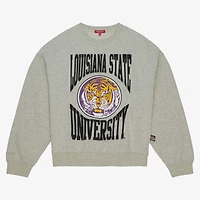 Sweat-shirt léger surdimensionné avec logo LSU Tigers pour femme Mitchell & Ness Heather Gray