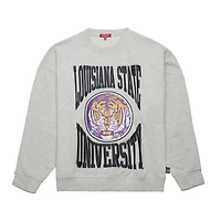 Sweat-shirt léger surdimensionné avec logo LSU Tigers pour femme Mitchell & Ness Heather Gray