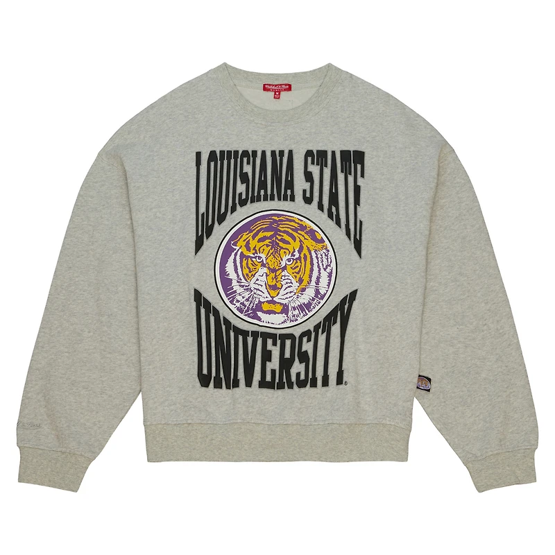 Sweat-shirt léger surdimensionné avec logo LSU Tigers pour femme Mitchell & Ness Heather Gray