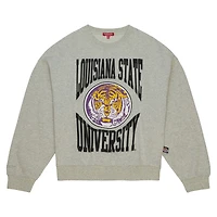 Sweat-shirt léger surdimensionné avec logo LSU Tigers pour femme Mitchell & Ness Heather Gray