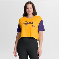 Women's Nike Gold/Purple LSU Tigers Color-Block Script Dri-FIT Cropped T-Shirt