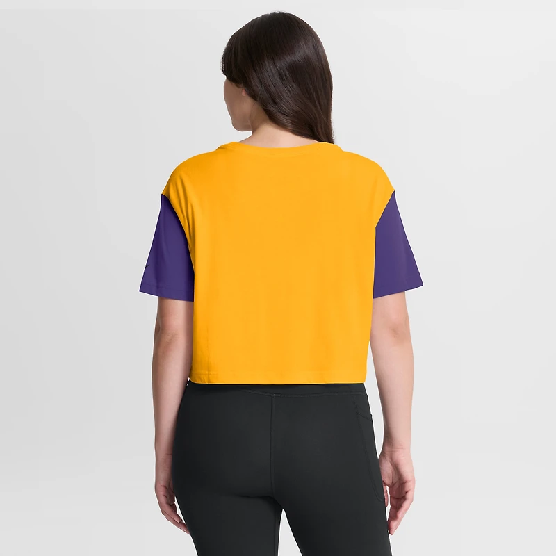 Women's Nike Gold/Purple LSU Tigers Color-Block Script Dri-FIT Cropped T-Shirt