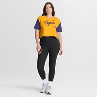 Women's Nike Gold/Purple LSU Tigers Color-Block Script Dri-FIT Cropped T-Shirt