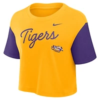 Women's Nike Gold/Purple LSU Tigers Color-Block Script Dri-FIT Cropped T-Shirt
