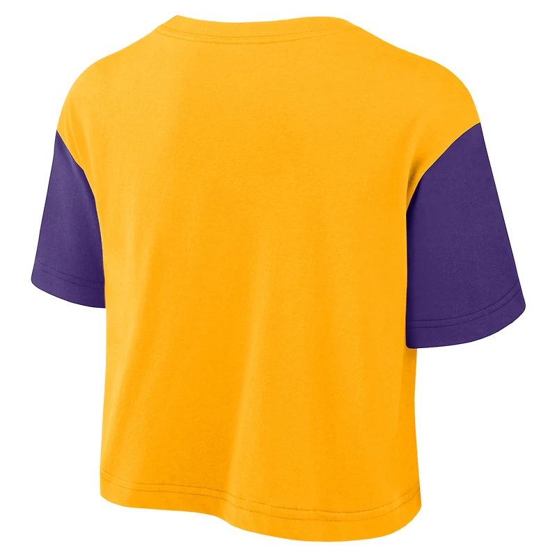 Women's Nike Gold/Purple LSU Tigers Color-Block Script Dri-FIT Cropped T-Shirt