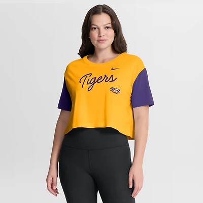 Women's Nike Gold/Purple LSU Tigers Color-Block Script Dri-FIT Cropped T-Shirt