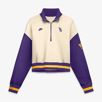 Pull court à col zippé Nike LSU Tigers, coloris naturel/violet, oversize, Legacy, pour femme