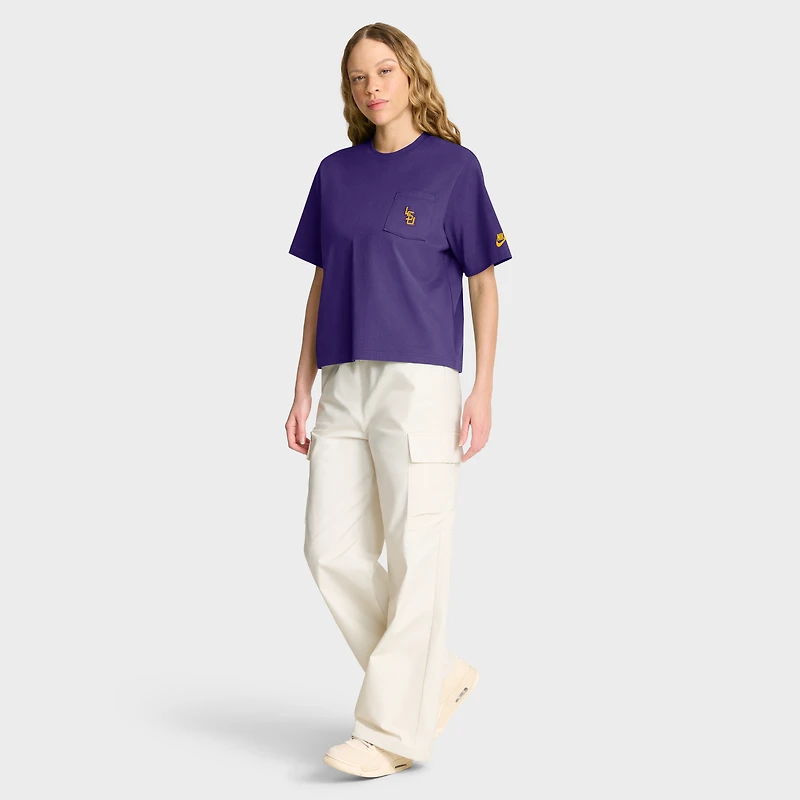 T-shirt Nike violet pour femme, modèle Legacy Pocket Boxy, avec poche