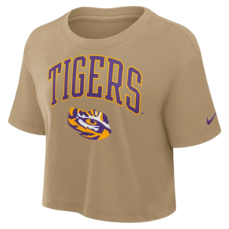 Women's Nike Tan LSU Tigers Athletic Prep Arch Dri-FIT Cropped T-Shirt