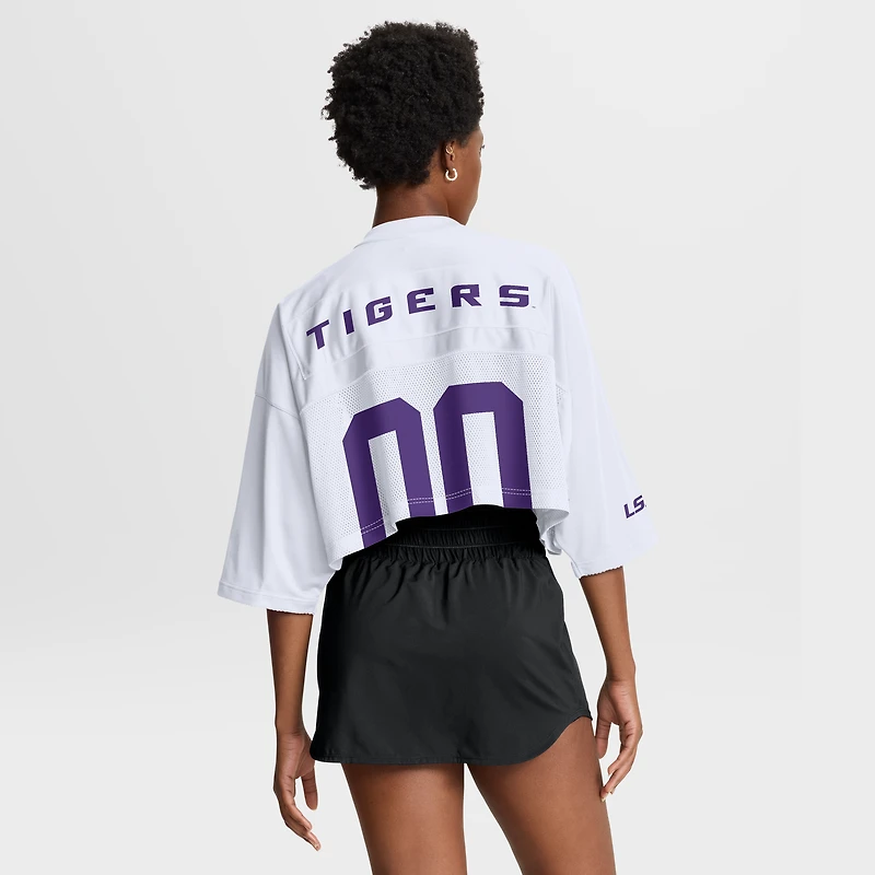 Women's Nike White LSU Tigers Cropped Mesh Dri-FIT Fashion Jersey
