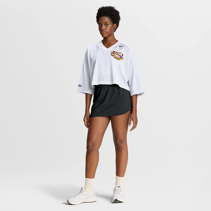 Women's Nike White LSU Tigers Cropped Mesh Dri-FIT Fashion Jersey