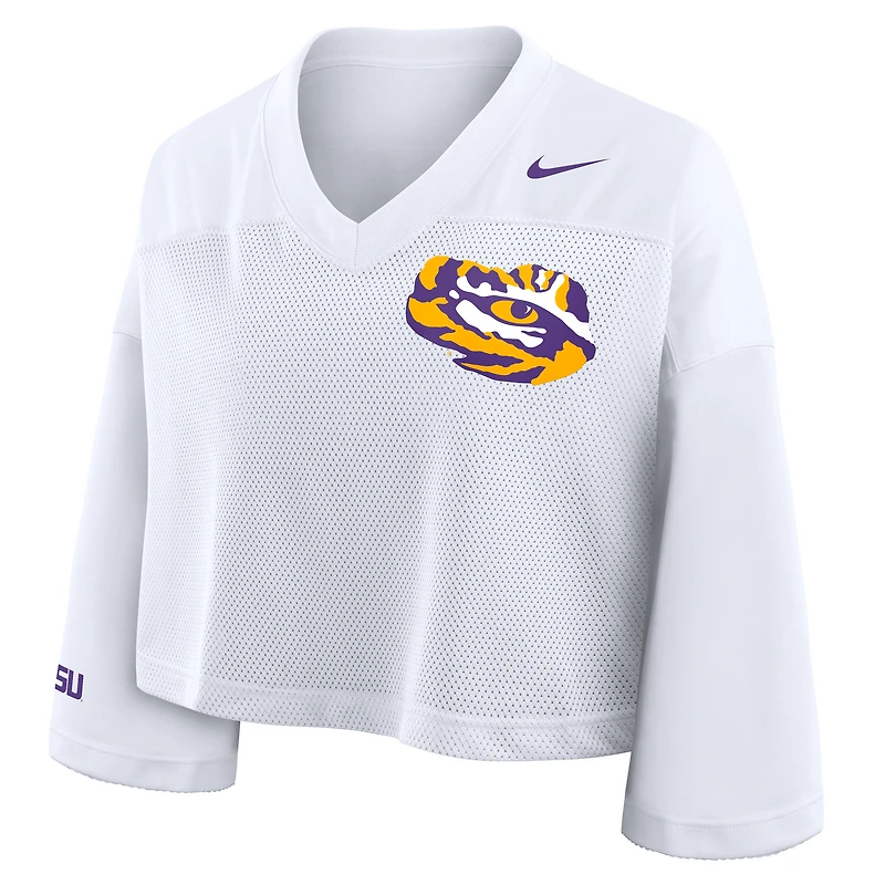 Women's Nike White LSU Tigers Cropped Mesh Dri-FIT Fashion Jersey