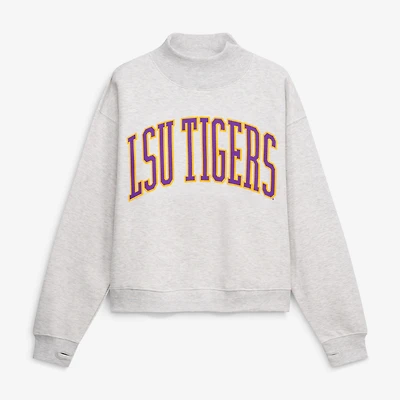 Women's Pressbox Ash LSU Tigers Oversized Nelson Mock Neck Sweatshirt