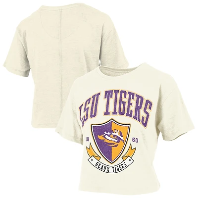 Women's Pressbox Cream LSU Tigers Buckler Vintage Cropped T-Shirt