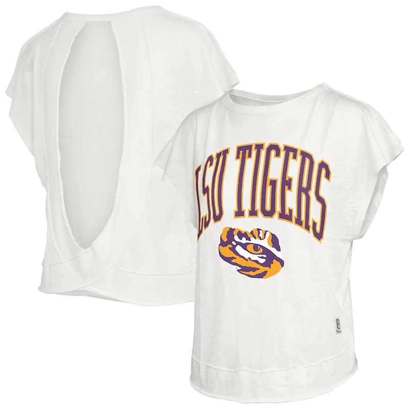 Women's Pressbox Cream LSU Tigers Nelson Movement Open Back Slub T-Shirt