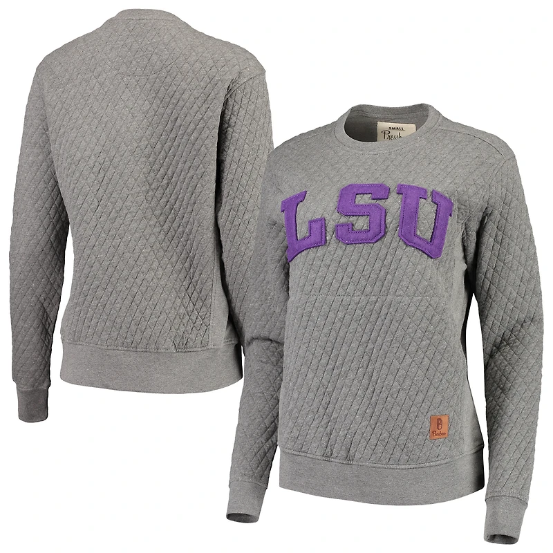 Sweat-shirt matelassé Pressbox pour femme, couleur gris anthracite chiné, motif orignal des LSU Tigers