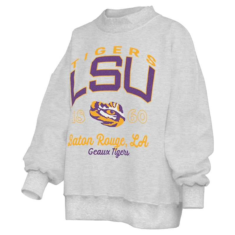 Sweat-shirt réversible Pressbox gris chiné pour femmes LSU Tigers