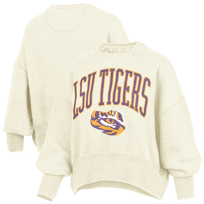 Women's Pressbox Natural LSU Tigers Oversized Waist-Length Crewneck Sweatshirt