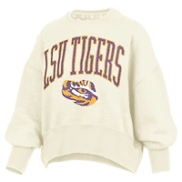 Women's Pressbox Natural LSU Tigers Oversized Waist-Length Crewneck Sweatshirt