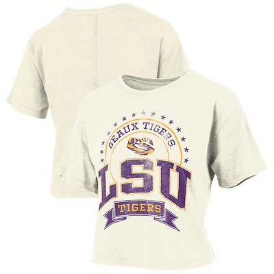 Women's Pressbox Natural LSU Tigers Vintage Wash Waist-Length Slub T-Shirt