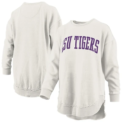 Women's Pressbox  Oatmeal LSU Tigers Melange Poncho Vintage Fleece Long Sleeve Pullover Sweatshirt