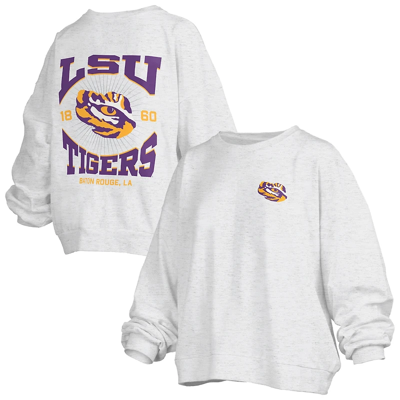 Women's Pressbox Oatmeal LSU Tigers Waist Length Oversized Janise Melange Sweatshirt