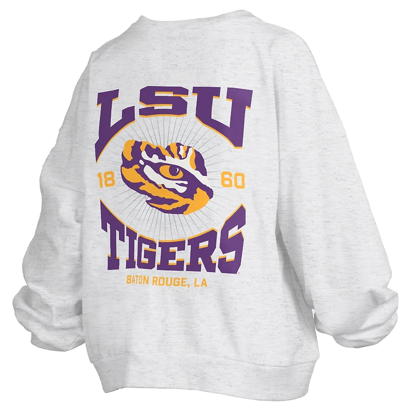 Women's Pressbox Oatmeal LSU Tigers Waist Length Oversized Janise Melange Sweatshirt