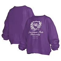 Women's Pressbox Purple LSU Tigers Big Aug Script Janice Oversized Pullover Sweatshirt