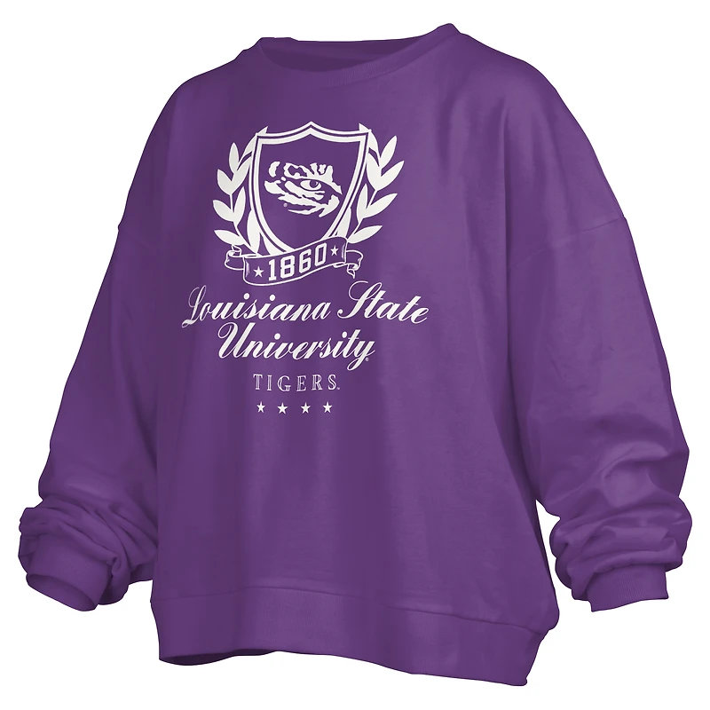 Sweat-shirt surdimensionné pour femme Pressbox Purple LSU Tigers Big Aug Script Janice