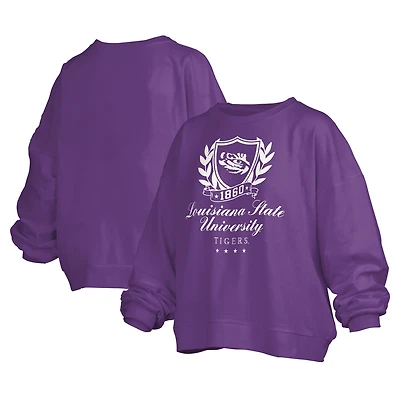 Women's Pressbox Purple LSU Tigers Big Aug Script Janice Oversized Pullover Sweatshirt