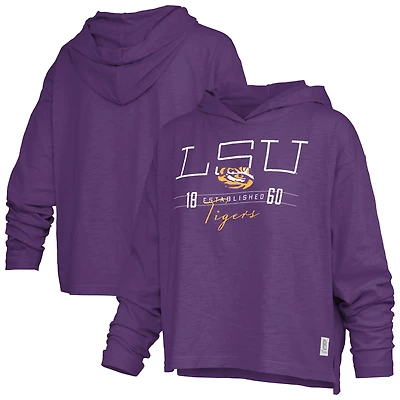 T-shirt à capuche et manches longues Pressbox violet LSU Tigers Castillo Slub pour femme