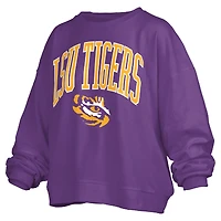 Women's Pressbox Purple LSU Tigers Janise Arch Over Logo Waist Length Oversized Pullover Sweatshirt