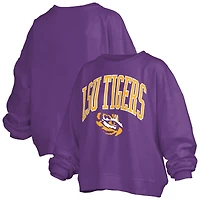 Sweat-shirt surdimensionné à manches longues pour femme, violet, avec logo Janise Arch Over, des LSU Tigers