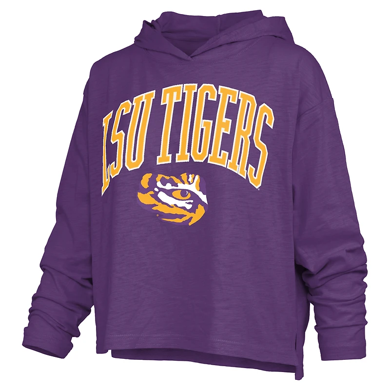 T-shirt à capuche manches longues pour femmes Pressbox Purple LSU Tigers Nelson Arch Over Logo