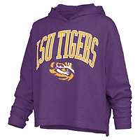 T-shirt à capuche manches longues pour femmes Pressbox Purple LSU Tigers Nelson Arch Over Logo