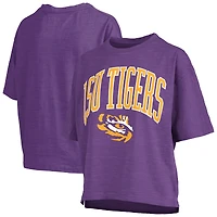 T-shirt surdimensionné violet pour femme avec logo Nelson Arch Over, longueur à la taille, imprimé Pressbox des Tigers de LSU