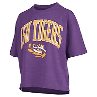 T-shirt surdimensionné violet pour femme avec logo Nelson Arch Over, longueur à la taille, imprimé Pressbox des Tigers de LSU