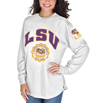 Women's Pressbox White LSU Tigers Edith Long Sleeve Oversized Top