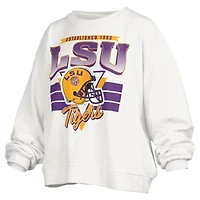 Women's Pressbox White LSU Tigers Janice Retro Logo Oversized Pullover Sweatshirt