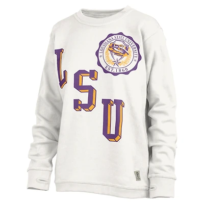 Women's Pressbox White LSU Tigers Shoreline Sundown Pullover Sweatshirt