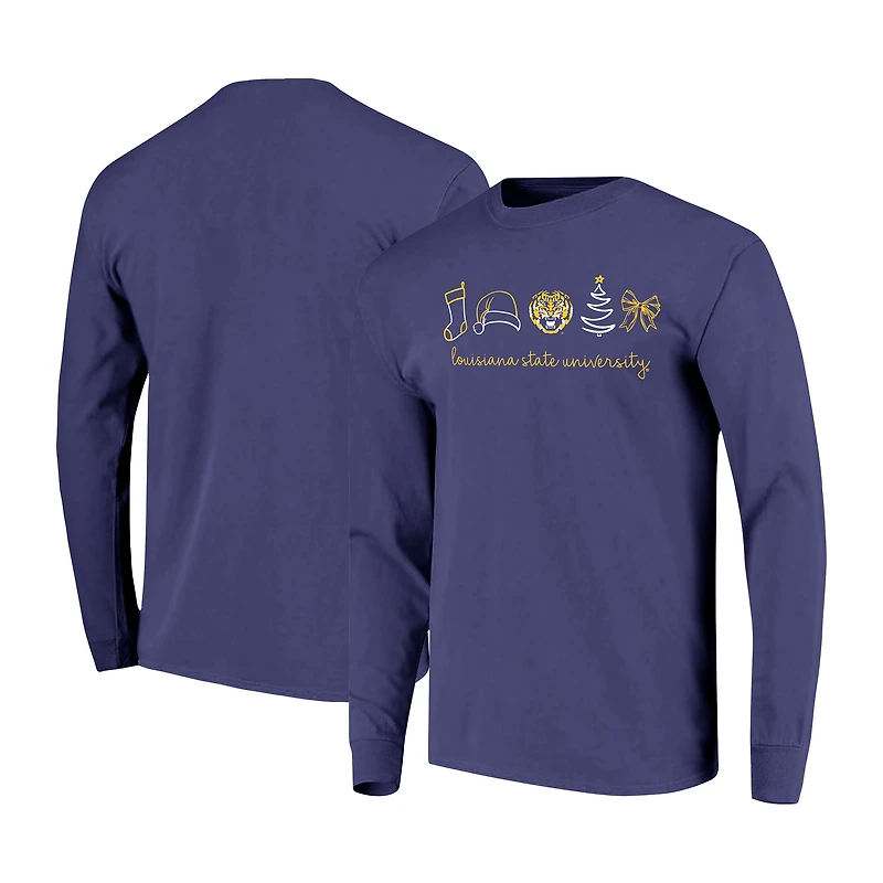 T-shirt à manches longues pour femmes LSU Tigers, violet, motif Noël, couleurs confortables