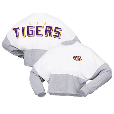 Women's Spirit Jersey  White LSU Tigers Heather Block Cropped Long Sleeve T-Shirt