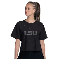 Women's Starter Black LSU Tigers Rhinestone Sprinkle Boxy Cropped T-Shirt