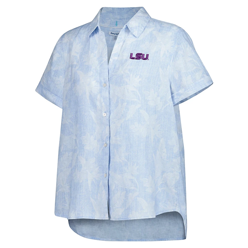 Women's Tommy Bahama Light Blue LSU Tigers Legacy Leaves Camp Button-Up Shirt