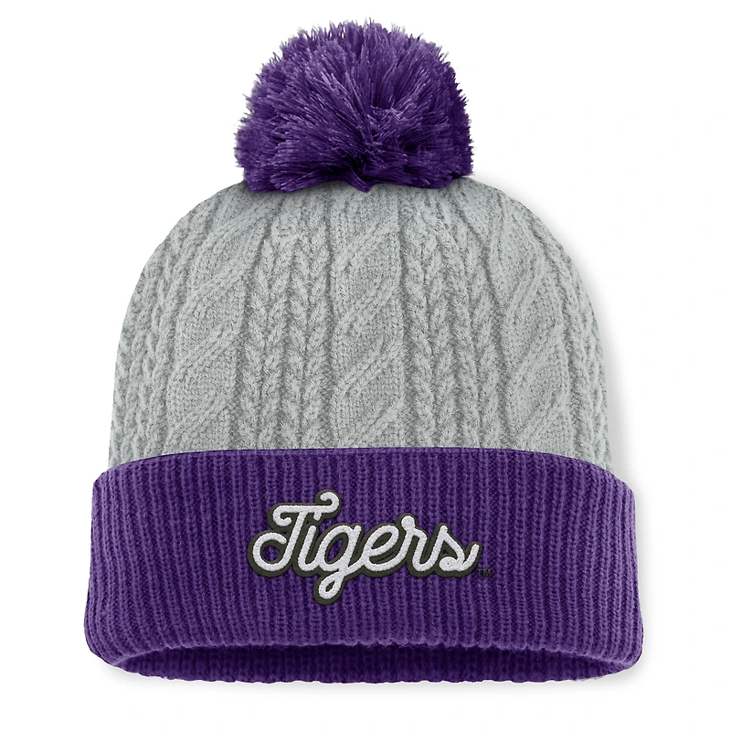 Women's Top of the World Gray/Purple LSU Tigers Becca Cuffed Knit Hat with Pom