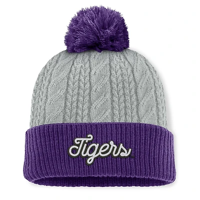 Women's Top of the World Gray/Purple LSU Tigers Becca Cuffed Knit Hat with Pom