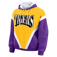 Veste coupe-vent à capuche entièrement zippée couleur bloc or/violet des Tigers de LSU pour femme par Erin Andrews