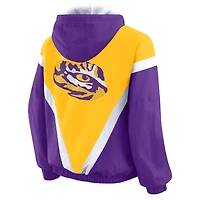 Veste coupe-vent à capuche entièrement zippée couleur bloc or/violet des Tigers de LSU pour femme par Erin Andrews