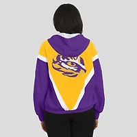 Veste coupe-vent à capuche entièrement zippée couleur bloc or/violet des Tigers de LSU pour femme par Erin Andrews